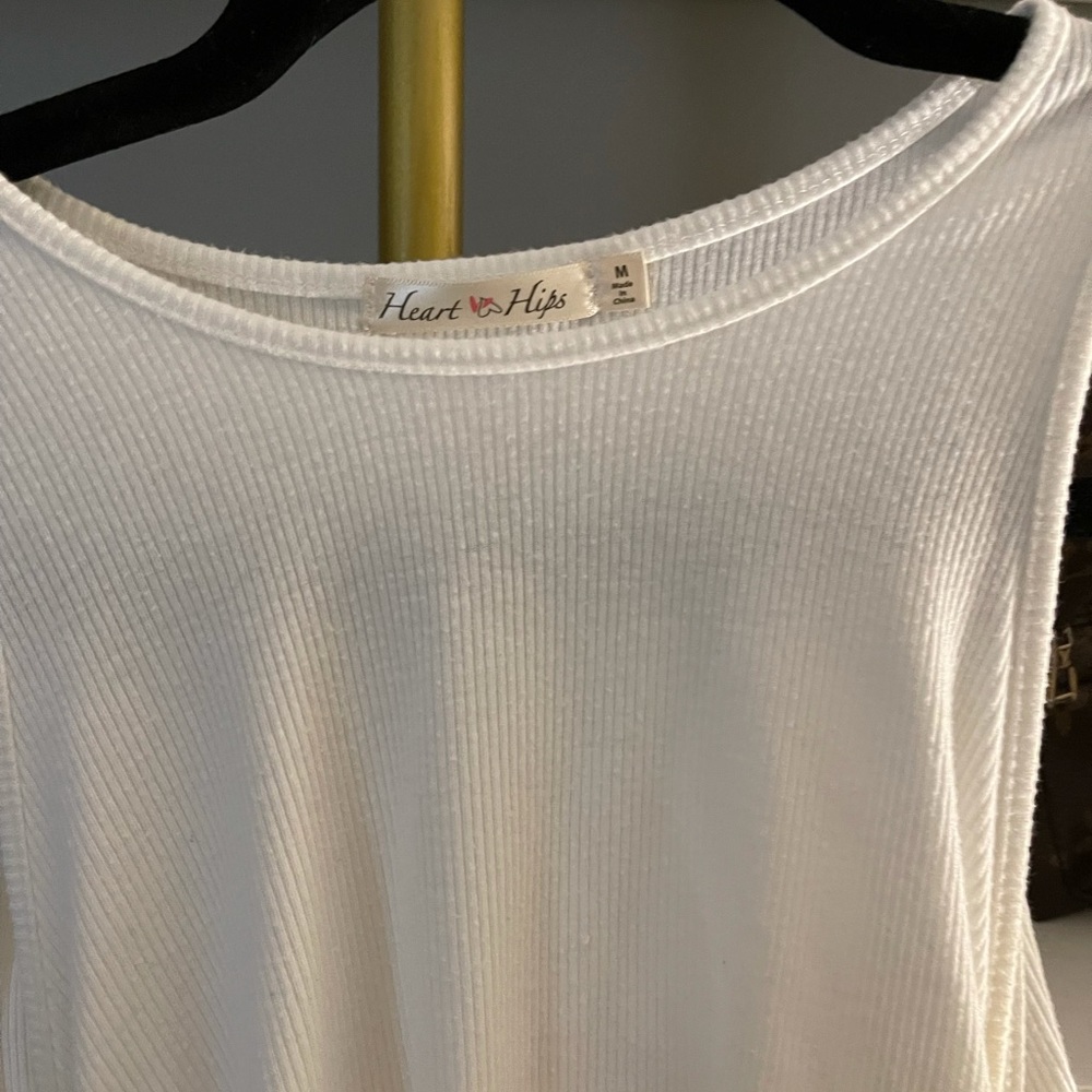 White ribbed tank top with adjusting ties